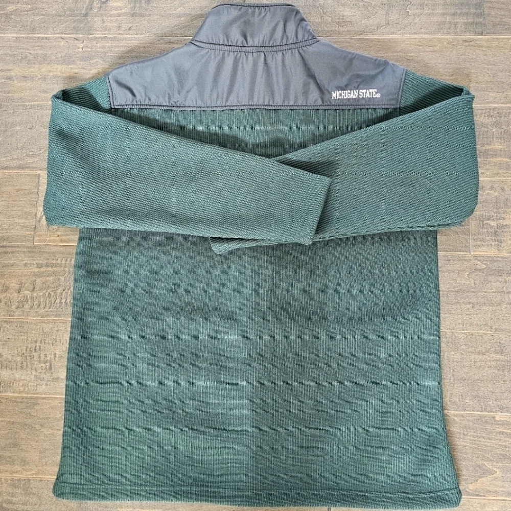 Michigan State Green & Gray Full-Zip Knit Jacket -  White Embroidered Logo  Sz L